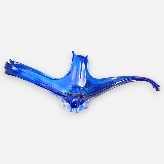 Murano Large Blue Glass Centerpiece Bowl - Blue
