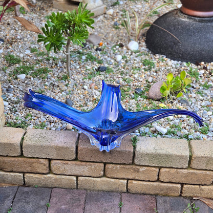 Murano Large Blue Glass Centerpiece Bowl - Blue