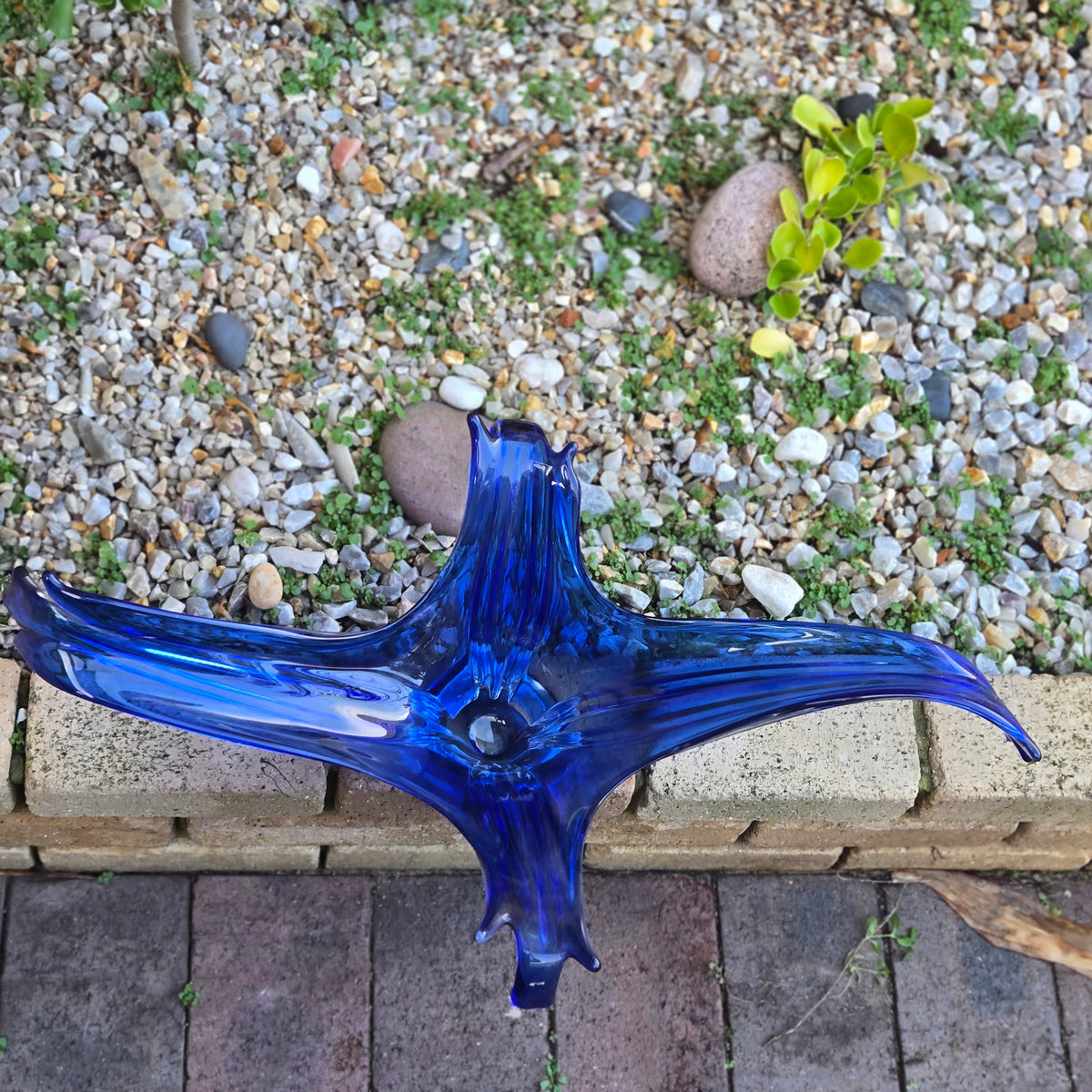 Murano Large Blue Glass Centerpiece Bowl - Blue