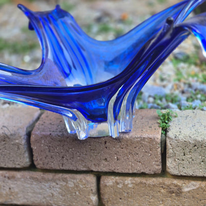 Murano Large Blue Glass Centerpiece Bowl - Blue