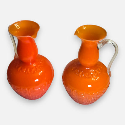 Empoli Vintage Two Orange Glass Jugs - Orange