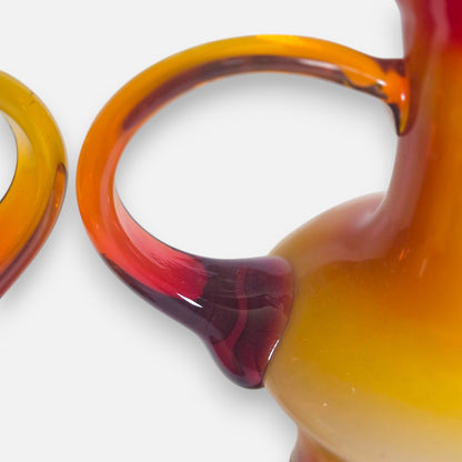 Empoli Vintage Pair of Red Amberina And Yellow Colour Glass Jugs - Amberina/Yellow