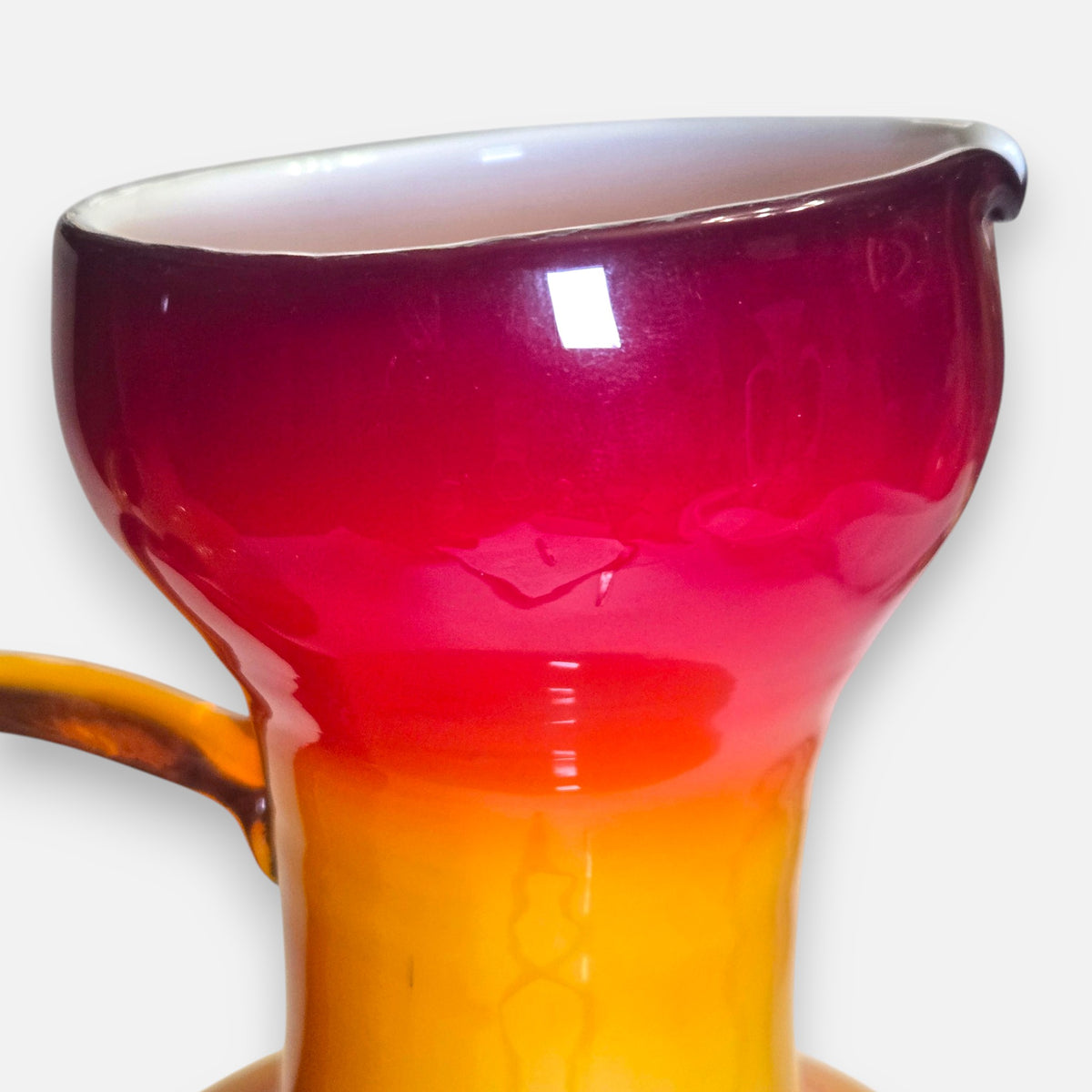 Empoli Vintage Pair of Red Amberina And Yellow Colour Glass Jugs - Amberina/Yellow