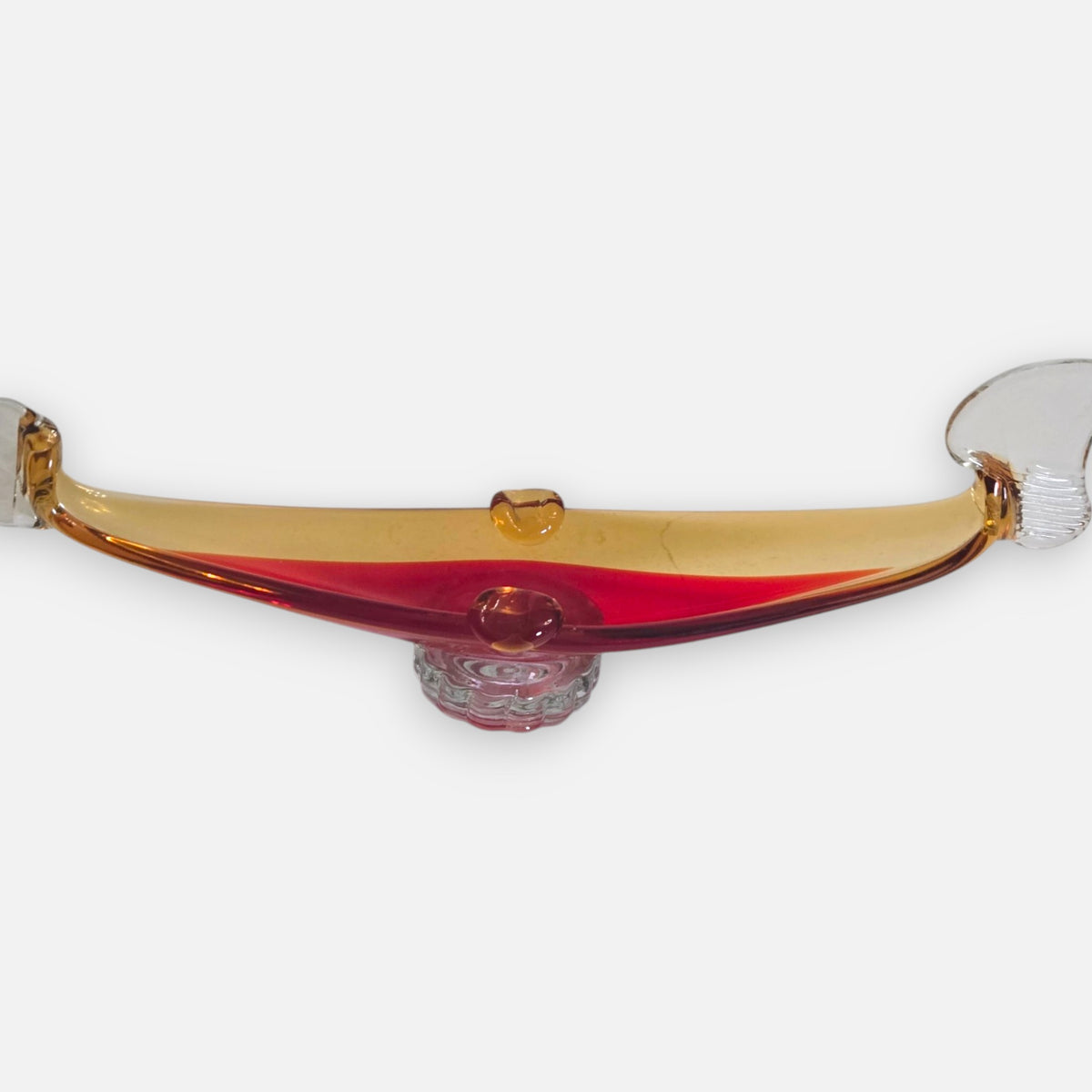 Murano Red and Amber Colour Gold Glass Gondola Ashtray Centrepiece - Amber/Red