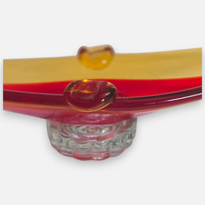 Murano Red and Amber Colour Gold Glass Gondola Ashtray Centrepiece - Amber/Red