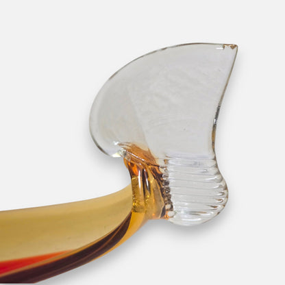 Murano Red and Amber Colour Gold Glass Gondola Ashtray Centrepiece - Amber/Red