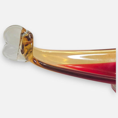 Murano Red and Amber Colour Gold Glass Gondola Ashtray Centrepiece - Amber/Red