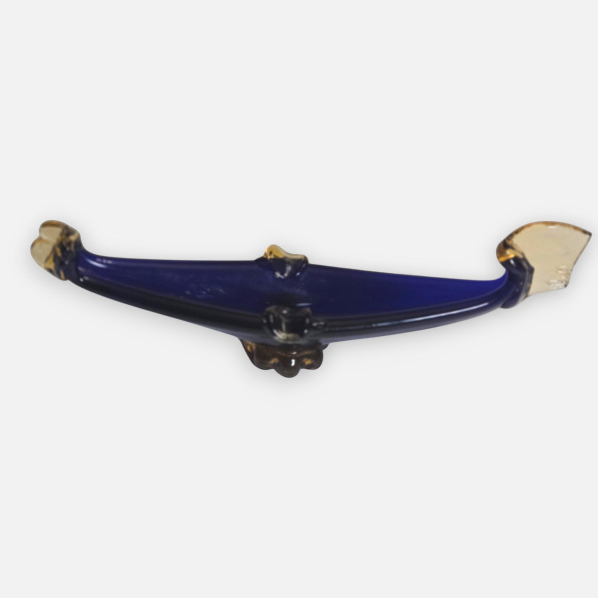 Murano Blue And Amber Colour Glass Gondola Ashtray Centrepiece - Blue/Amber