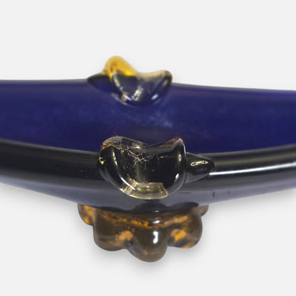 Murano Blue And Amber Colour Glass Gondola Ashtray Centrepiece - Blue/Amber