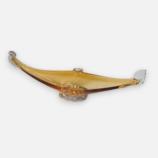 Murano Vintage Amber Colour Glass Gondola Ashtray Centrepiece - Amber