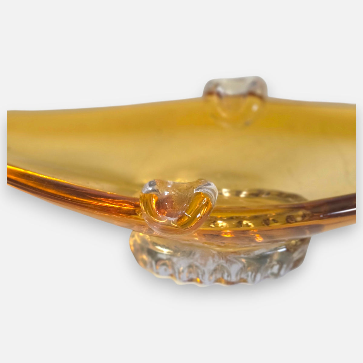 Murano Vintage Amber Colour Glass Gondola Ashtray Centrepiece - Amber