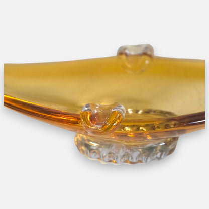 Murano Vintage Amber Colour Glass Gondola Ashtray Centrepiece - Amber