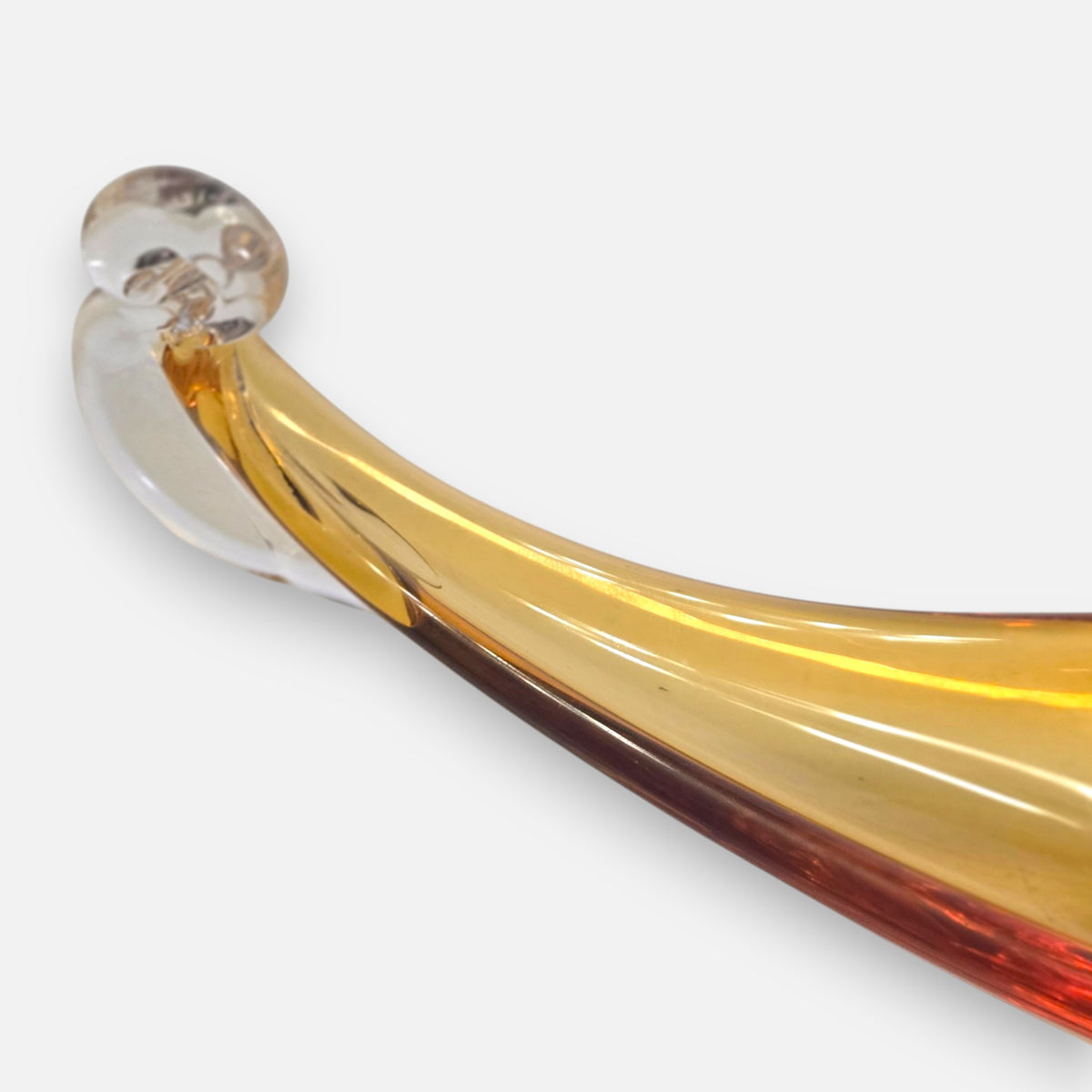 Murano Vintage Amber Colour Glass Gondola Ashtray Centrepiece - Amber
