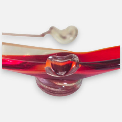 Murano Vintage Red Colour Glass Gondola Ashtray Centrepiece - Red