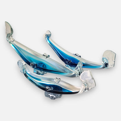 Murano Three Piece Blue Colour Glass Gondola Ashtray Centrepiece - Blue