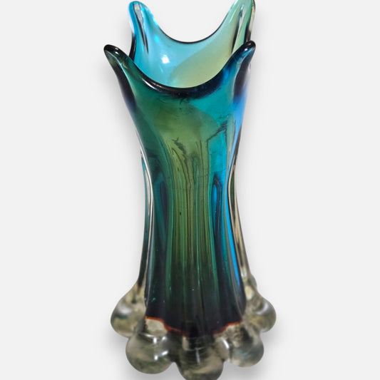 Murano Turquoise Teal Blue And Emerald Green Glass Vase - Blue/Green