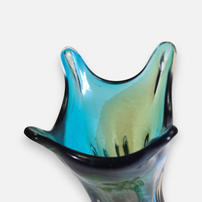 Murano Turquoise Teal Blue And Emerald Green Glass Vase - Blue/Green