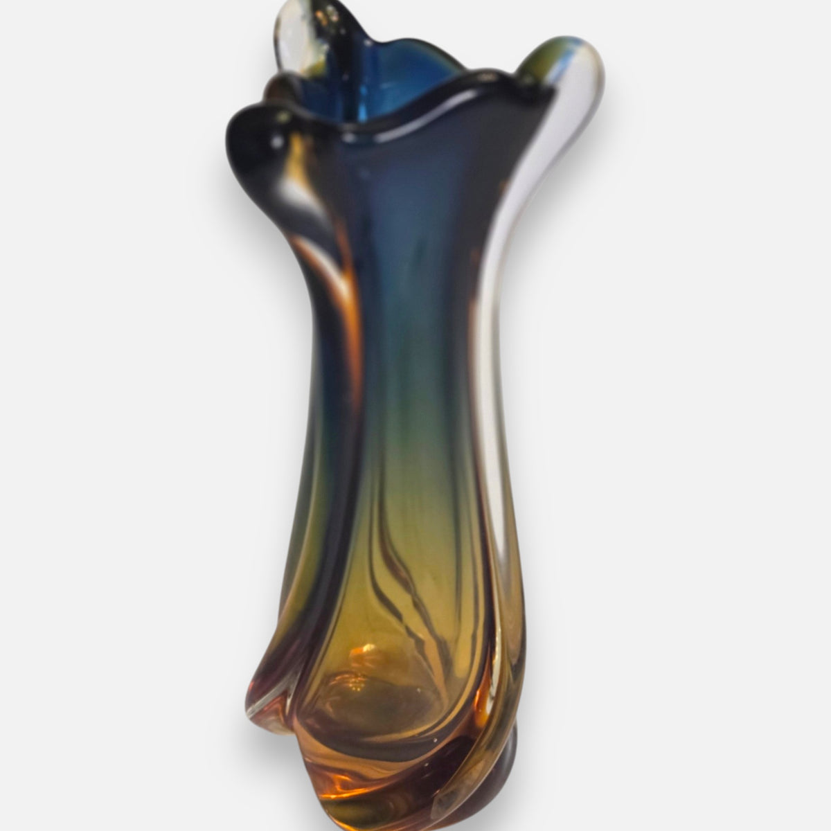 Murano Sommerso Vintage Blue And Amber Glass Vase - Blue/Amber
