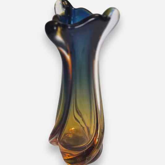 Murano Sommerso Vintage Blue And Amber Glass Vase - Blue/Amber