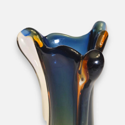 Murano Sommerso Vintage Blue And Amber Glass Vase - Blue/Amber