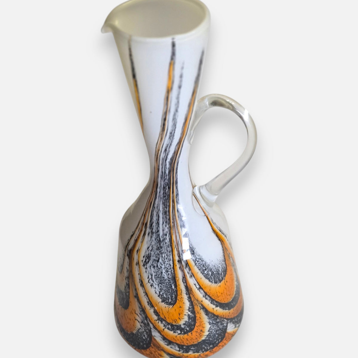 Empoli Vintage Orange And Black Feathered Pattern Glass Jug - Orange/Black