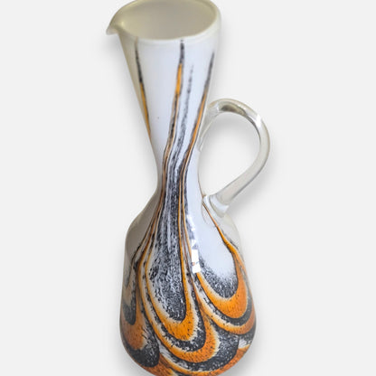 Empoli Vintage Orange And Black Feathered Pattern Glass Jug - Orange/Black