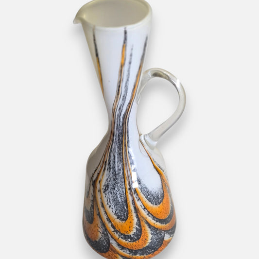 Empoli Vintage Orange And Black Feathered Pattern Glass Jug - Orange/Black