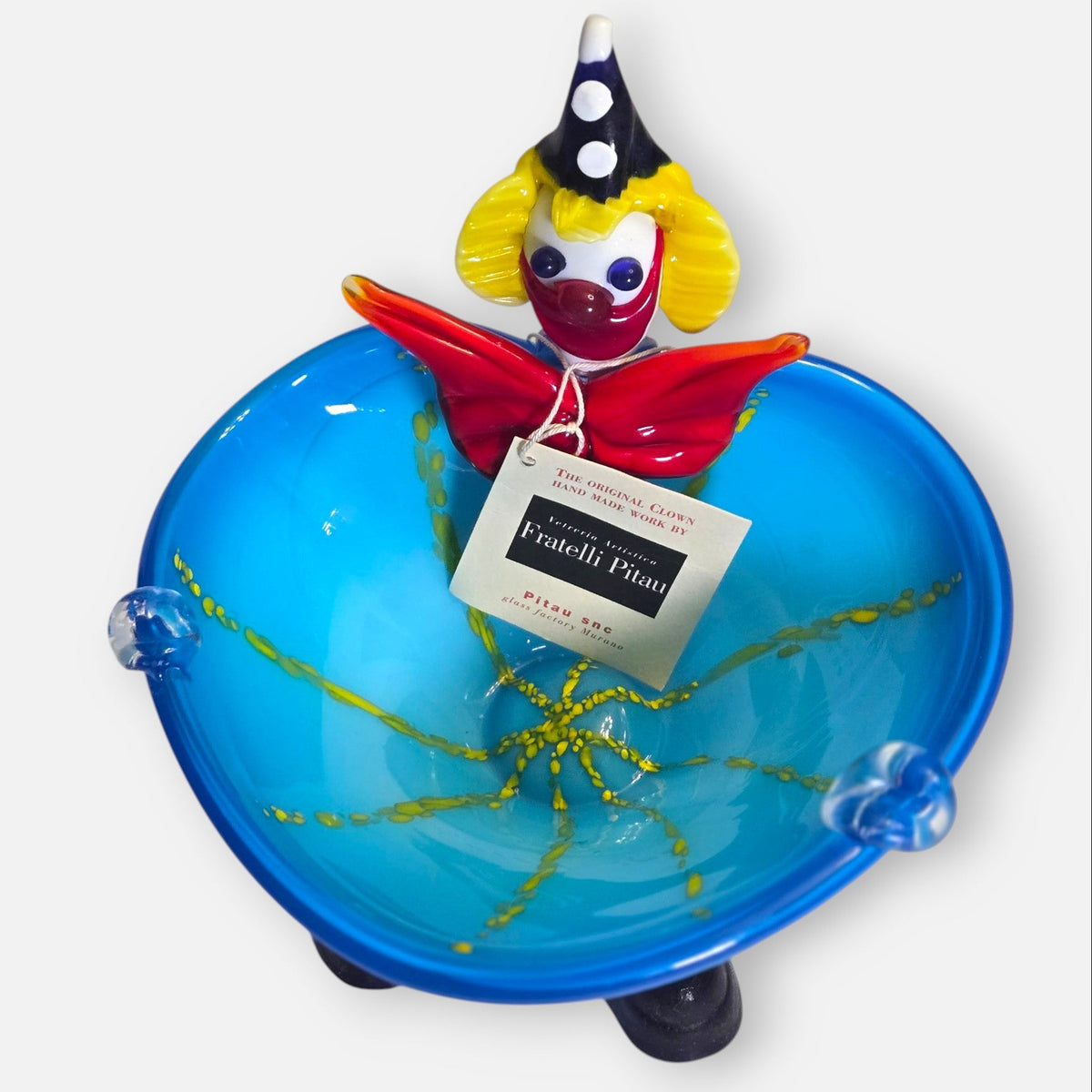 Murano Vintage Clown Blue Bowl Dish - Blue