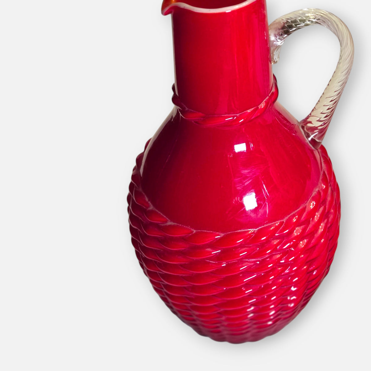 Empoli Vintage Red And Orange Weave Pattern Glass Jugs - Red/Orange