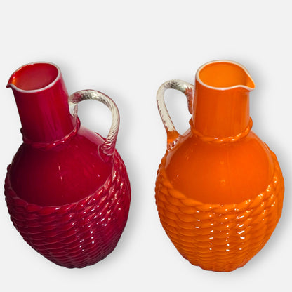 Empoli Vintage Red And Orange Weave Pattern Glass Jugs - Red/Orange
