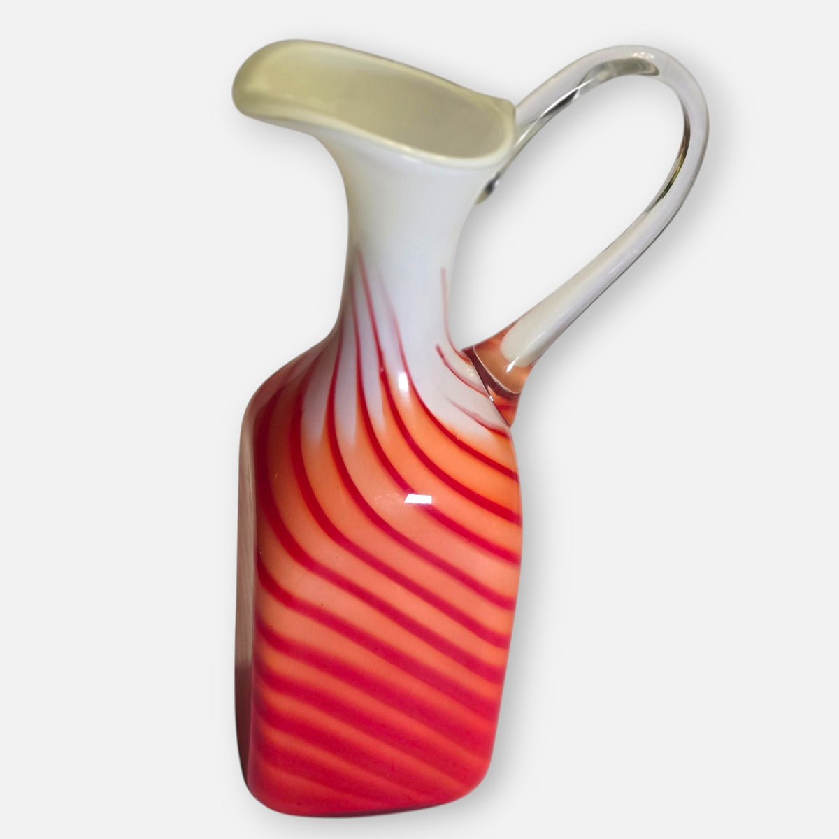 Empoli Vintage Orange, Red And White Striped Glass Jug - Orange/Red