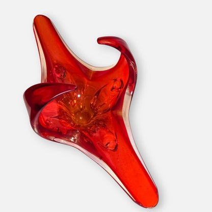 Murano Vintage Red Orange Glass Centrepiece - Red Orange