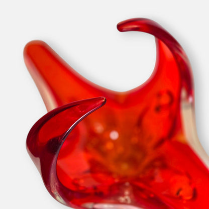 Murano Vintage Red Orange Glass Centrepiece - Red Orange
