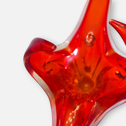 Murano Vintage Red Orange Glass Centrepiece - Red Orange