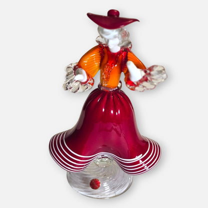 Murano Red And Orange Lady Glass Figurine - Red/Orange