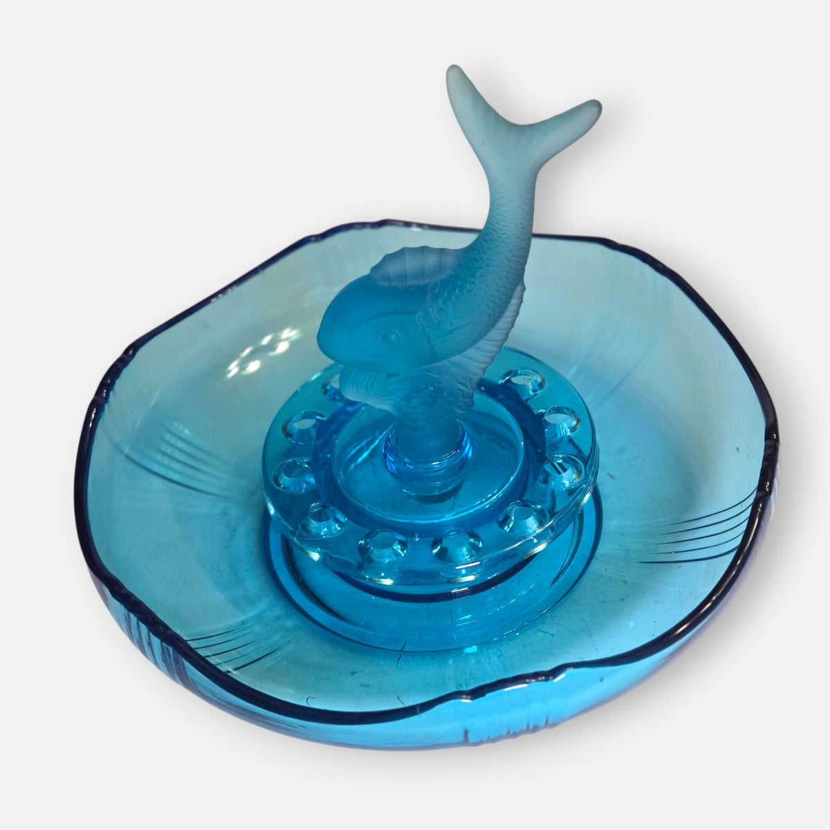Josef Inwald 1930 Art Deco Blue Fish Float Flower Bowl - Blue