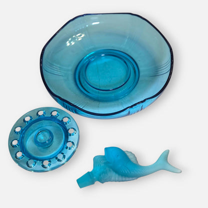 Josef Inwald 1930 Art Deco Blue Fish Float Flower Bowl - Blue