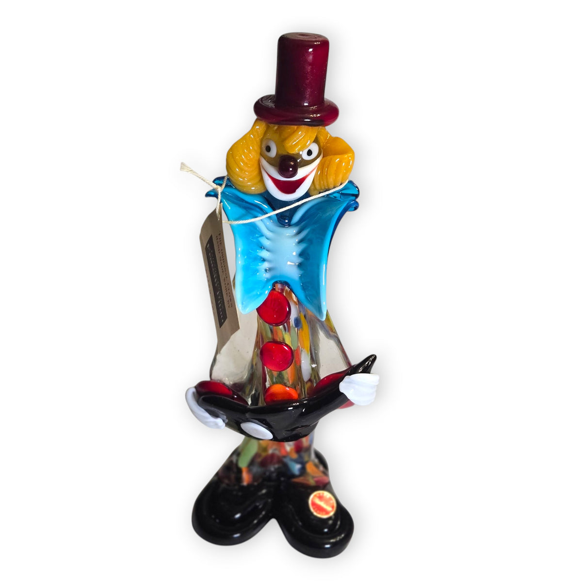 Murano Fratelli Pitau Multi Coloured Glass Clown with Black Guiltar - Multi