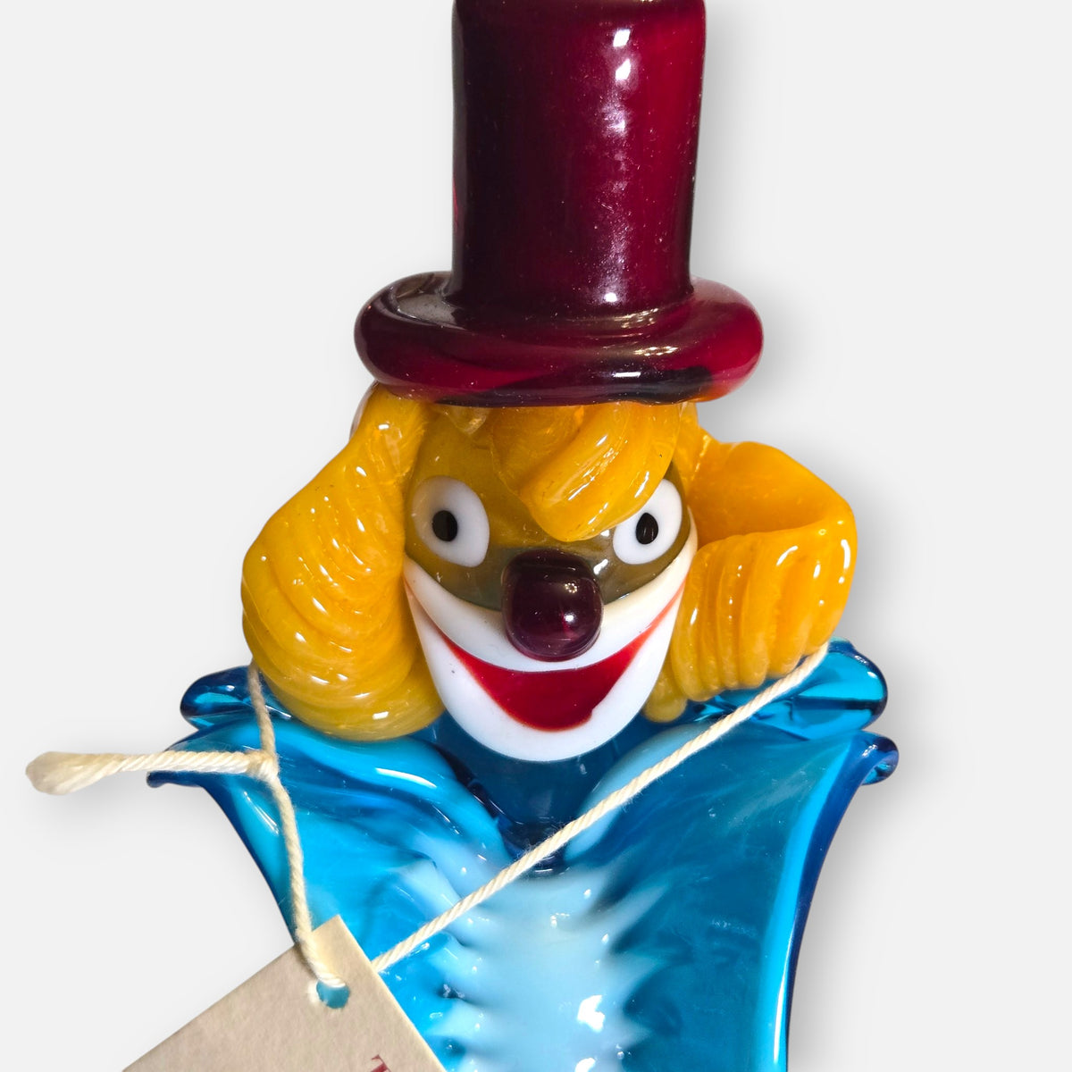 Murano Fratelli Pitau Multi Coloured Glass Clown with Black Guiltar - Multi