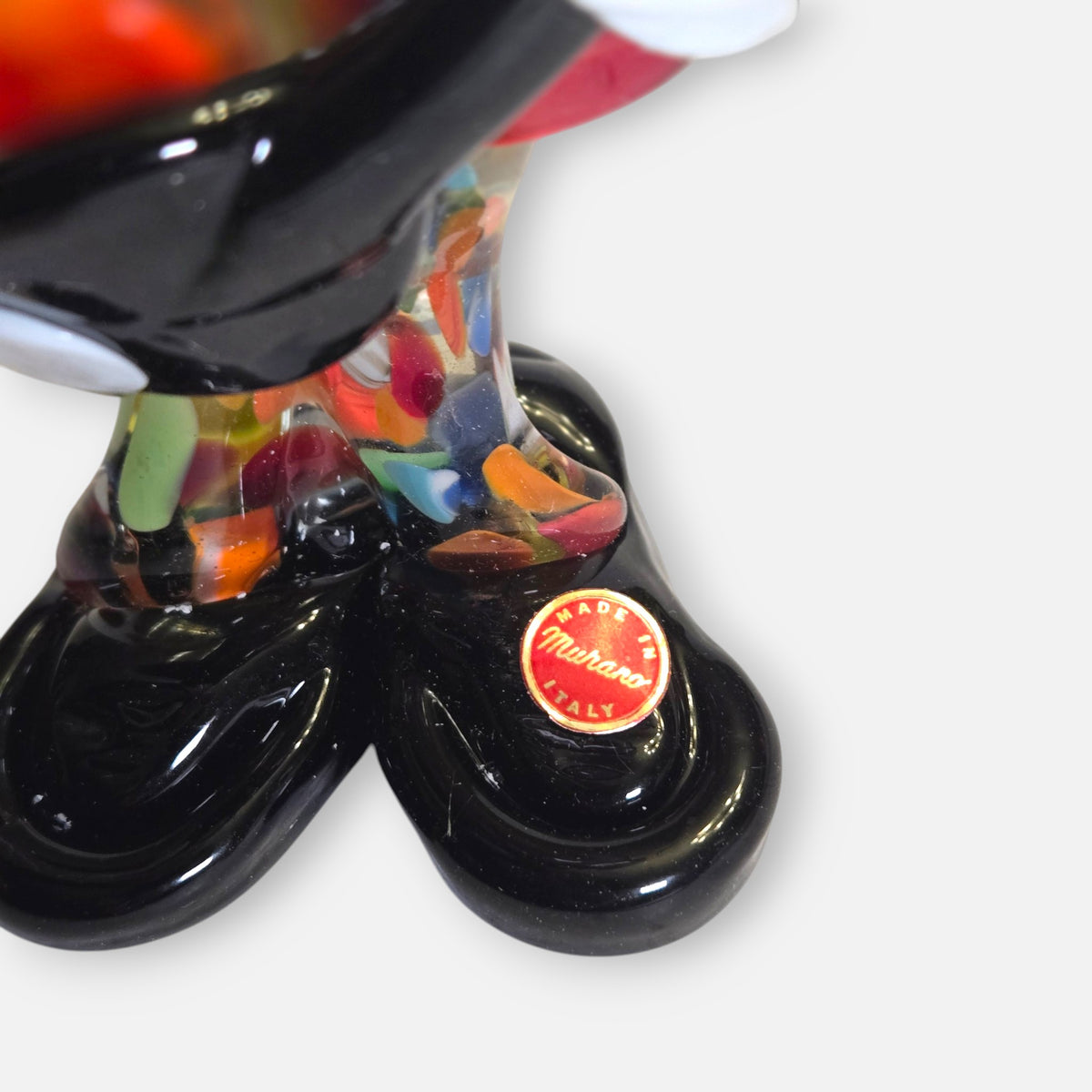 Murano Fratelli Pitau Multi Coloured Glass Clown with Black Guiltar - Multi