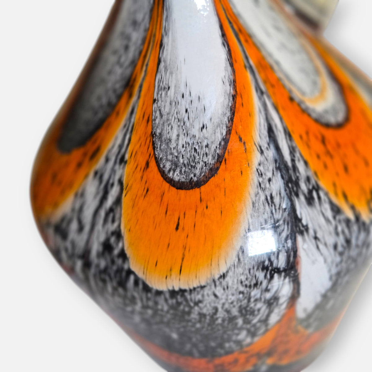 Empoli Vintage Orange And Black Marbled Feathered Glass Jug/Vase - Orange/Black