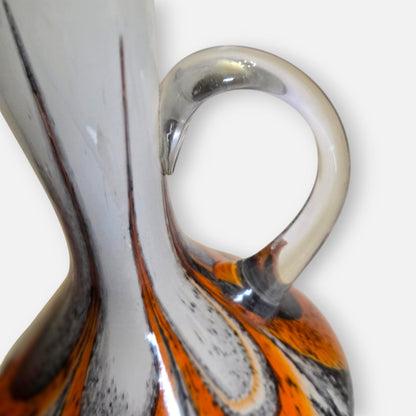 Empoli Vintage Orange And Black Marbled Feathered Glass Jug/Vase - Orange/Black