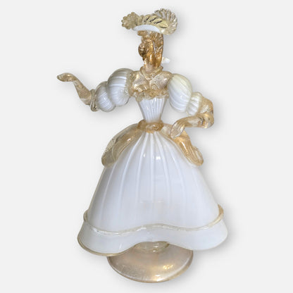 Murano Venetian Lady In White Glass Figurine - White