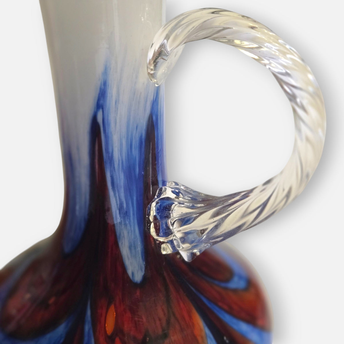 Empoli  Red, Brown, Blue And White Feathered Pattern Glass Jugs - Multi