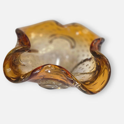 Murano Vintage Amber And Clear Glass Bowl - Amber/Clear