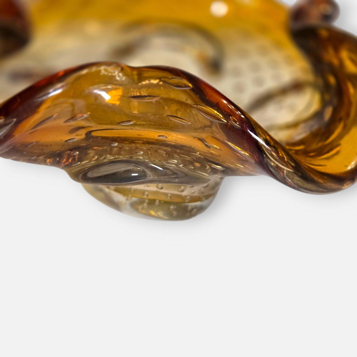 Murano Vintage Amber And Clear Glass Bowl - Amber/Clear