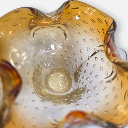 Murano Vintage Amber And Clear Glass Bowl - Amber/Clear