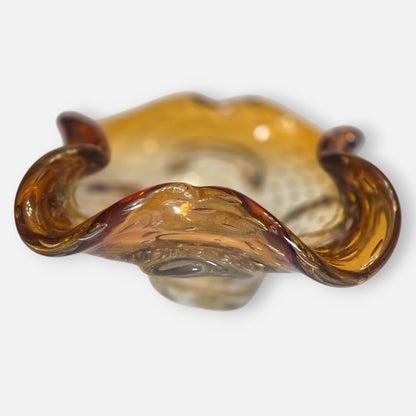 Murano Vintage Amber And Clear Glass Bowl - Amber/Clear