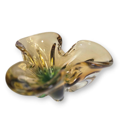 Murano Vintage Amber Champagne And Green Glass Bowl - Amber/Green
