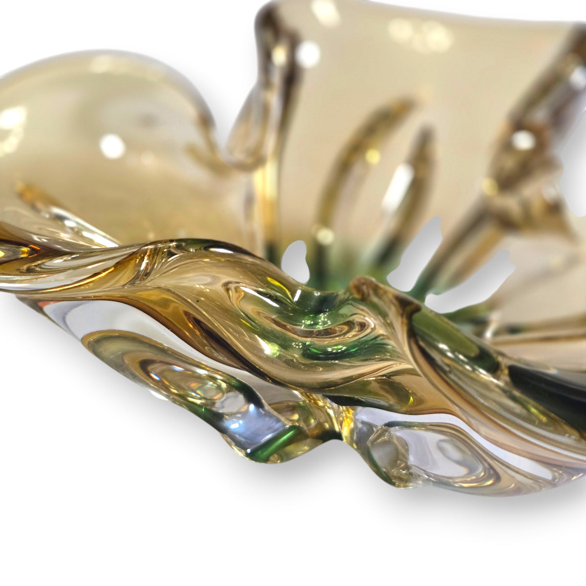 Murano Vintage Amber Champagne And Green Glass Bowl - Amber/Green